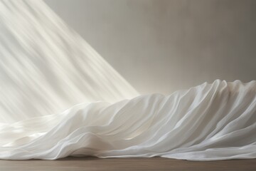 Obraz premium A flowing white linen tablecloth with delicate pleats and folds.