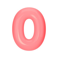 Numeral 0 - Pink Plastic Balloon Number zero Isolated on White Background. 3D Style Vector Illustration