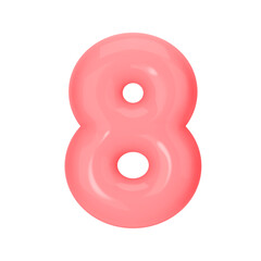 Numeral 8 - Pink Plastic Balloon Number eight Isolated on White Background. 3D Style Vector Illustration