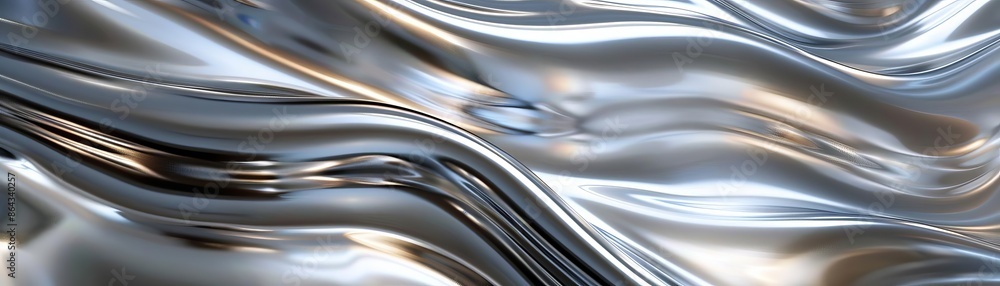 Poster abstract silver metallic waves creating a futuristic and reflective texture, ideal for backgrounds a