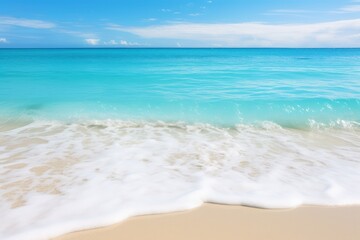 clear blue sea Separate water layers and wave foam. on a white background Shows the clarity of the water blue sky and the white sandy beach.