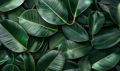 Obraz premium High-resolution cutouts of rubber plant leaves with their glossy, deep green surfaces