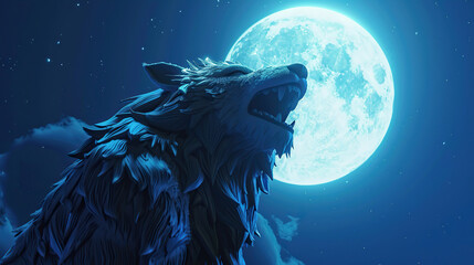 Obraz premium 3d Cartoon werewolf howling at the full moon on isolate