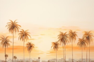 Obraz premium palm trees at sunset on a white background Showing a warm and romantic golden light.