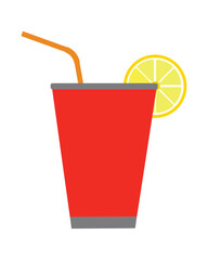 Fruit drink glass vector. Summer refreshment with straw. A glass of fresh drink with a slice of lemon, representing the concept icon of a summer drink vector.
