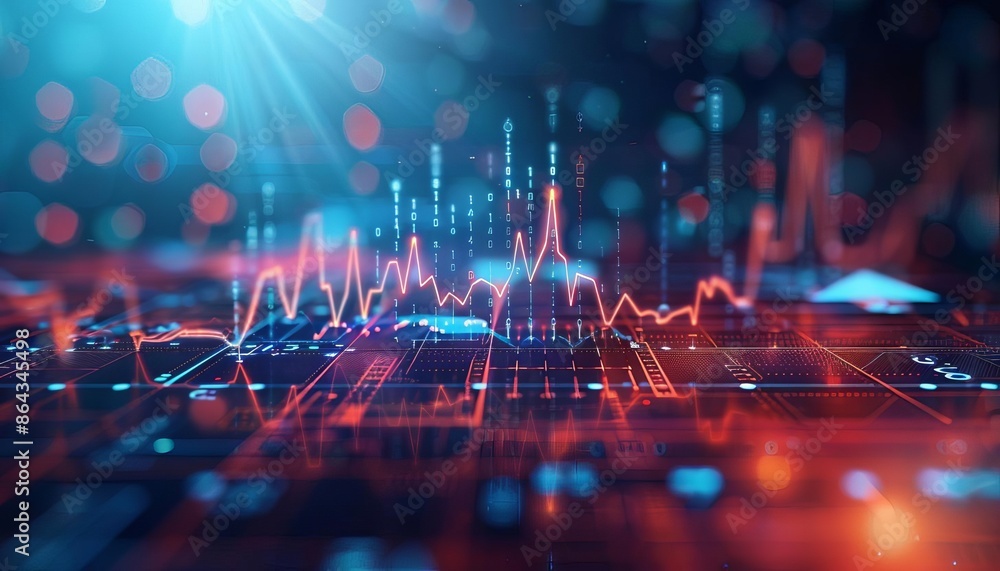 Poster futuristic digital data visualization with abstract graph and financial chart. perfect for technolog