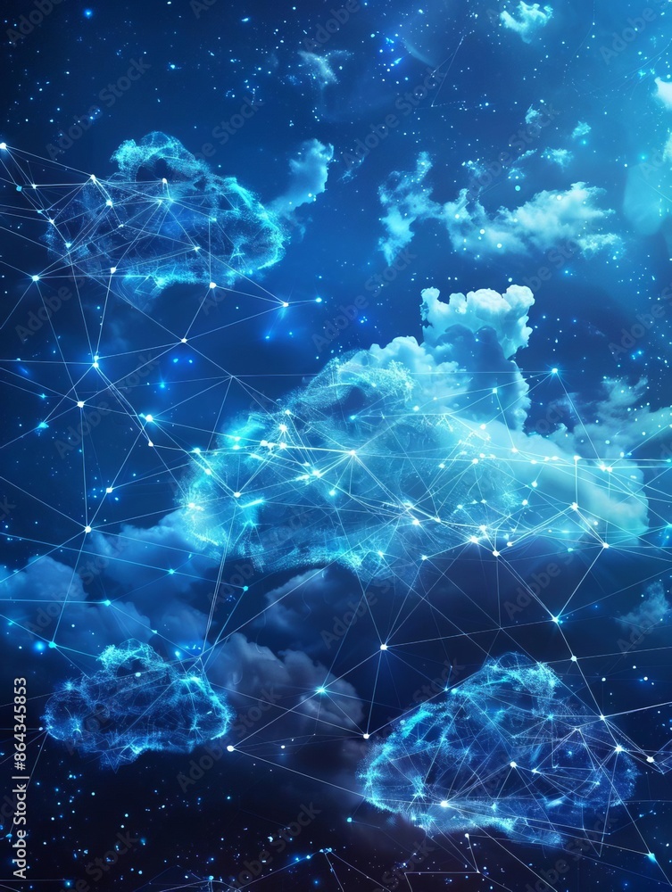 Poster digital representation of cloud computing with interconnected networks. abstract technology and futu