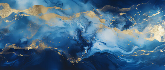 Fototapeta premium Blue marble and gold abstract background texture. Indigo hues with luxurious metallic accents