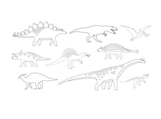 Vector set of flat hand drawn outline dinosaurs isolated on white background © Sweta