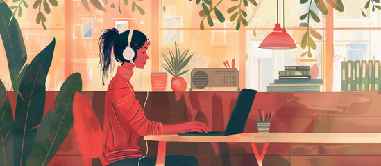 a girl using laptop in the cafe coffee shop