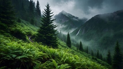 forest mountain print wallpaper with beautiful rain