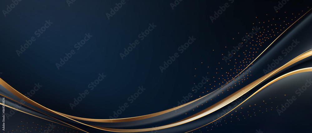 Poster Luxury curved golden lines on a dark blue background, creating an elegant and sophisticated design.