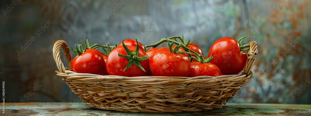 Canvas Prints tomatoes in the wicker basket on the background of nature. selective focus - Canvas Prints