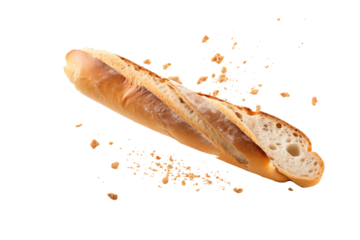 Baguette bread with falling crumbs transparent PNG