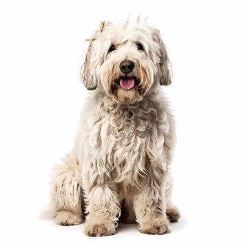 Komondor dog breed standing against white background, AI Generated