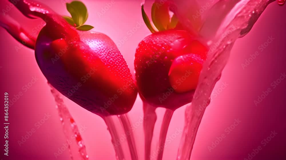 Poster strawberries splashing in water generative ai