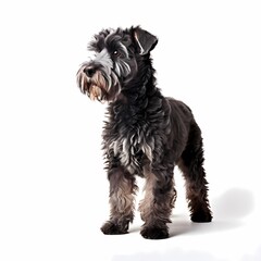 Kerry blue terrier dog breed standing against white background, AI Generated