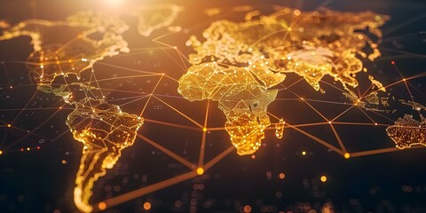 Global Network Connectivity Digital World Map featuring Africa and Asia. Concept Global Connectivity, Digital World Map, Africa, Asia, Network Integration