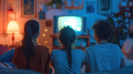 Friends watching a classic 90s movie on VHS
