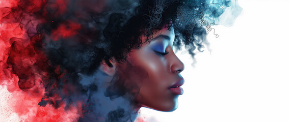 Beautiful Fantasy Abstract Portrait Of A Woman In Double Exposure With A Colorful Digital Paint Splash: A Mesmerizing Blend Of Art And Imagination