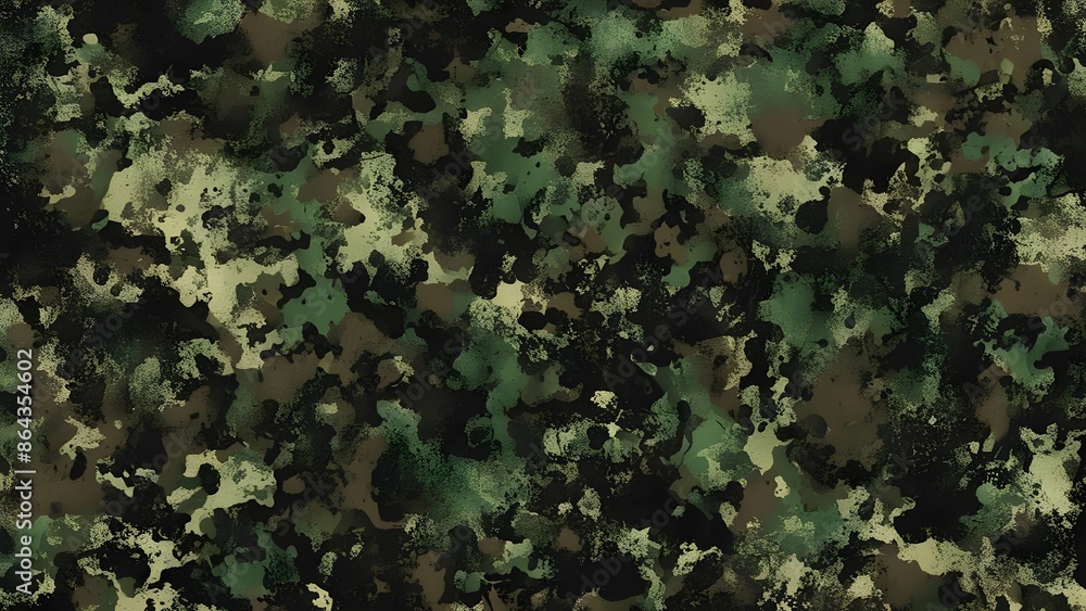 Wall mural green camouflage military uniform texture, army pattern, forest hunting design - Wall murals