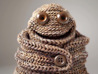 Smiling character as a connected toy. Amigurumi cute monster. Abstract emotional face. Handmade. Illustration for cover, card, interior design, banner, poster, brochure or presentation.