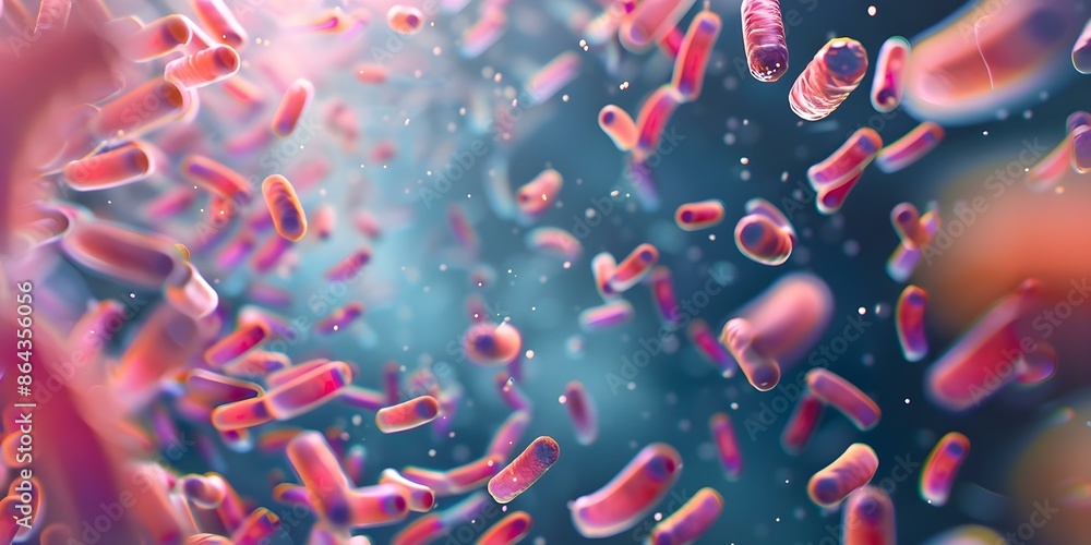 Poster visualization of lactobacillus and bifidobacterium genomes in a database with 3d render. concept gen