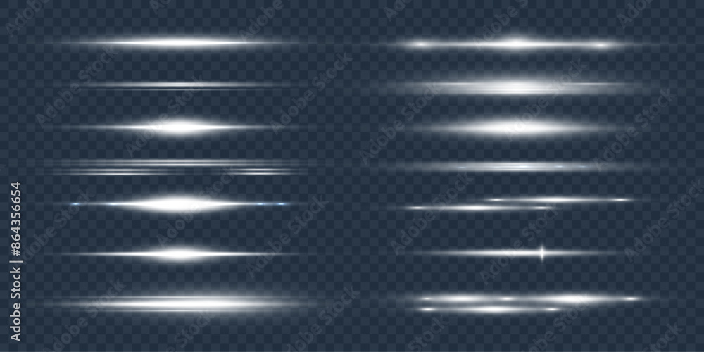 Poster shining bright horizontal light effects png, isolated on a transparent background, glare, lines, par
