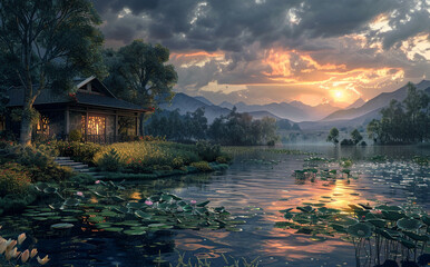 Fototapeta premium A house on the edge of the river