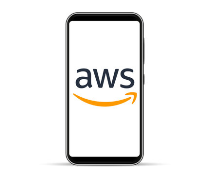Kiev, Ukraine - June 26, 2024: AWS, Amazon web services app icon, cloud computing platform official logo on a mobile phone