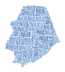 Niue Word Cloud. Country shape with region division. Niue typography style image. Region names tag clouds. Vector illustration.