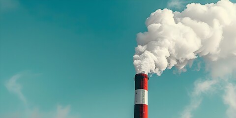 Creative banner with a thermal power plant chimney emitting smoke. Concept Industrial, Pollution, Power Generation, Environment, Smoke