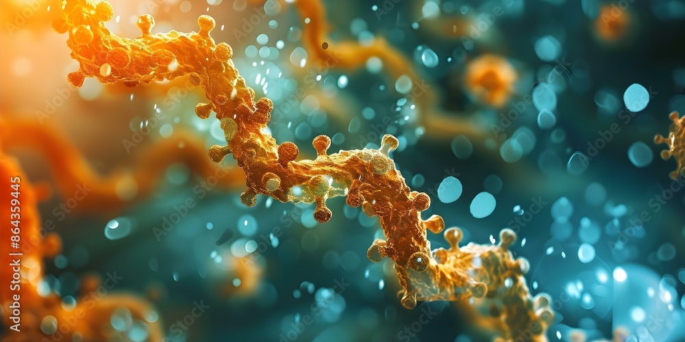 Poster exploring virus structures microscopic view in abstract microbiology background for science research