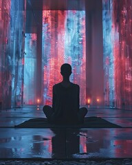 Step into the world of digital introspection, where technology merges with mindfulness to create a tranquil space filled with cutting-edge devices and peaceful surroundings.