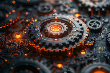 Gear or cogwheel working together, movement transmission. Concept of teamwork