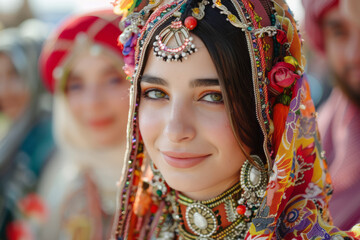 Obraz premium Authentic Turkish wedding with traditional attire, henna night, and vibrant celebrations,