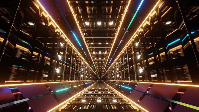 Abstract illustration colorful neon visual dynamic Loop Background of endless futuristic tunnel