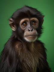 Fototapeta premium Endangered animal brown spider monkey on green screen.