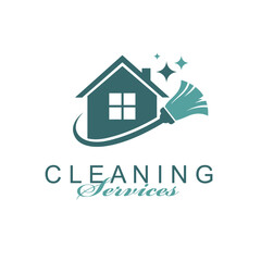 Fototapeta premium cleaning service design with house and broom isolated on white background