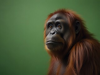 Orangutan endangered animal in  green screen background.