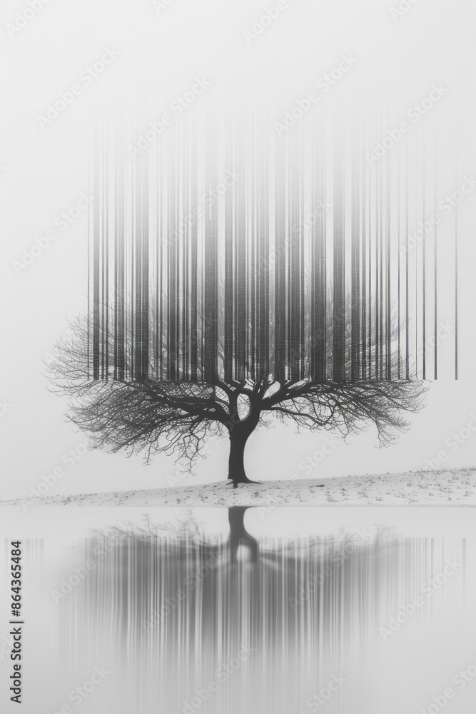 Poster Minimalist representation of a barcode tree with branches made of barcode lines,