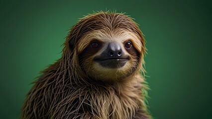 Fototapeta premium Pygmy three-toed sloth in green screen background.