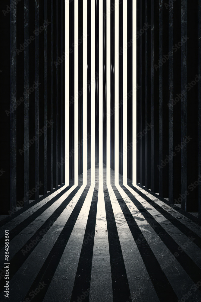 Poster Minimalist illustration of a barcode with lines transforming into binary code,