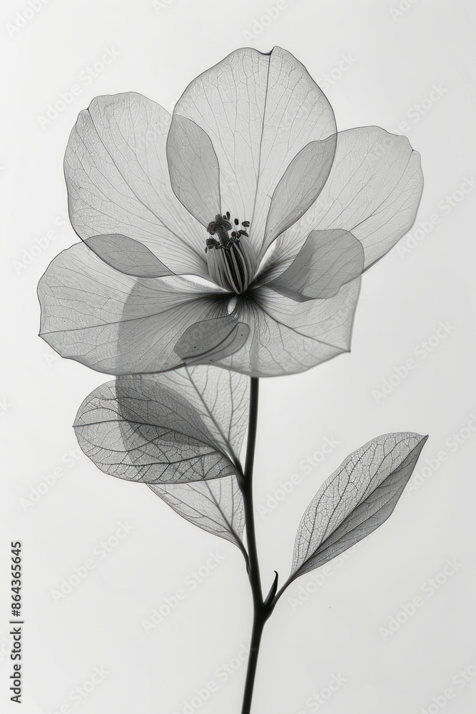Poster simple line art of a barcode flower with petals made from barcode lines,