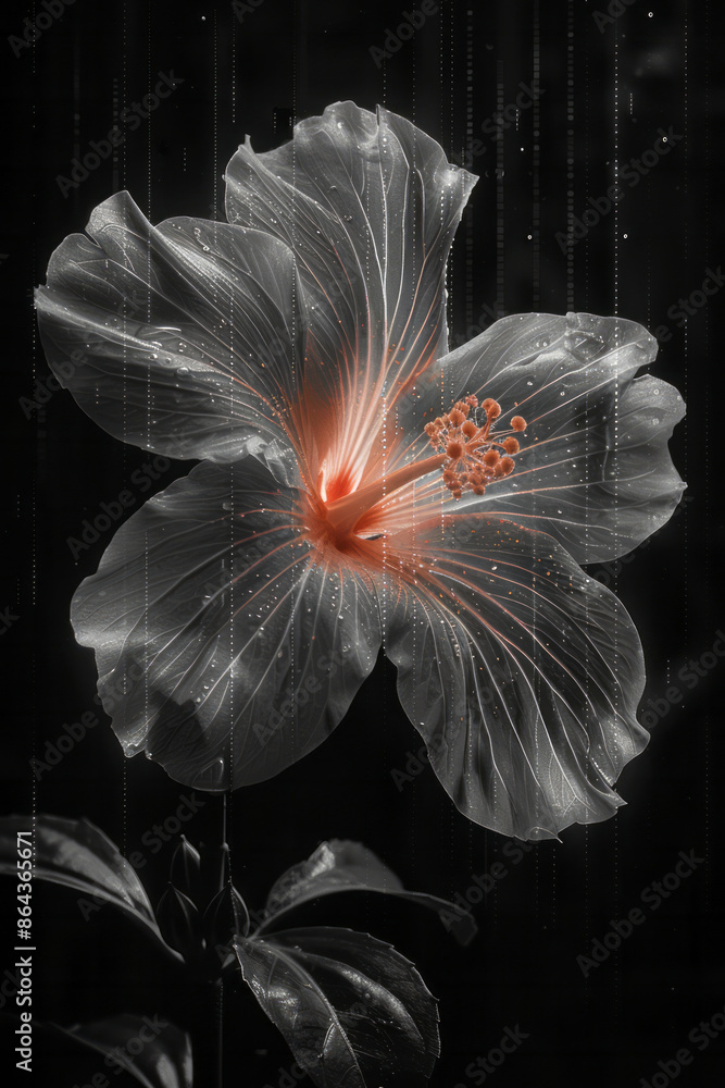 Poster simple line art of a barcode flower with petals made from barcode lines,