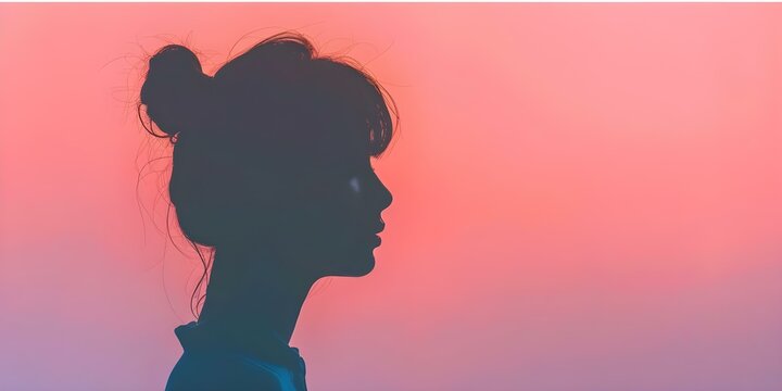 Girl's profile silhouette on pastel background to raise awareness for World Mental Health Day. Concept Mental Health Awareness, Silhouette Portrait, World Mental Health Day, Profile Photography
