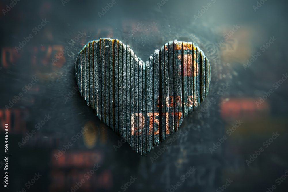 Poster Simple, clean design of barcodes creating the shape of a heart,
