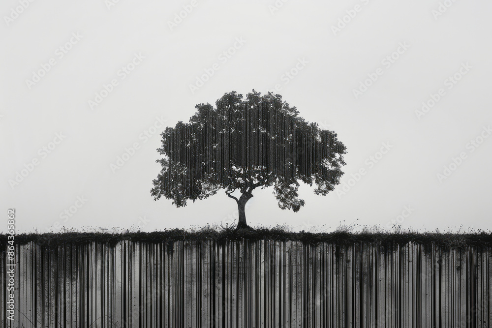 Aufkleber simple line art of a barcode tree growing from a single barcode line,