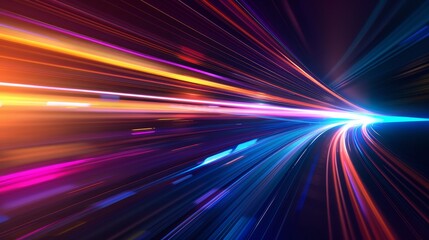 Obraz premium Vibrant Light Trails A Dynamic Symphony of Color and Movement in a Futuristic Landscape