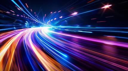 Obraz premium Vibrant Light Trails A Dynamic Symphony of Color and Movement in a Futuristic Landscape